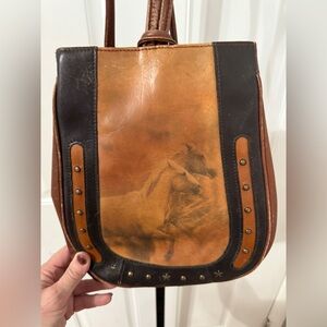 Leather Sling Bag with Running Horses - Skully Leather Bag